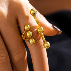 18K Gold-Plated Branching Bead Open Ring