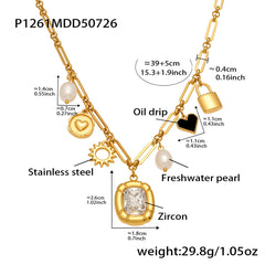 18K Gold-Plated Cubic Zirconia & Freshwater Pearl Charm Necklaces