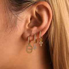 Cubic Zirconia Motif Drop Hoop Earrings