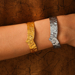18K Gold-Plated Hammered Open Cuff Bracelet