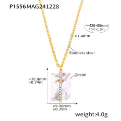 18K Gold-Plated Rectangular Cubic Zirconia Pendant Necklace