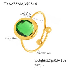 Oval Glass Accent Bead Open Ring