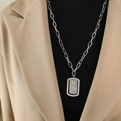 Sparkling Border Tag Long Necklace