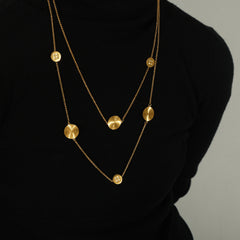 Layered Disc Long Chain Necklace