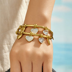 18K Gold-Plated Heart Charm Bangle