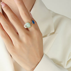 Green Enamel Geometric Open Ring