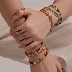 18K Gold-Plated Marquise Glass Link Bracelet