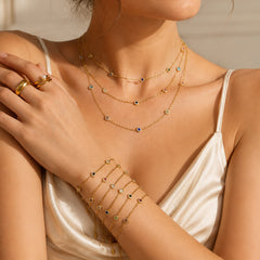 18K Gold-Plated Color Cubic Zirconia Station Jewelry
