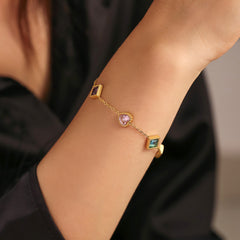 Cubic Zirconia Heart & Square Station Bracelet