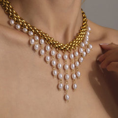 Shell Pearl-Look Fringe Necklace & Bracelet