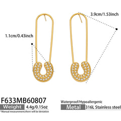 18K Gold-Plated Cubic Zirconia Safety-Pin Earrings