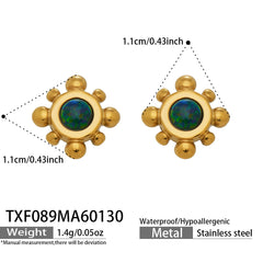 Green Stone Sunburst Stud Earrings