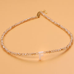 Dainty Stone Beaded Initial Necklace