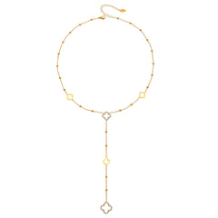 18K Gold-Plated Clover Cubic Zirconia Lariat Necklace
