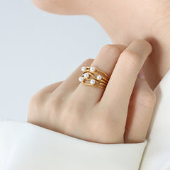 Pearl-Look Multi-Row Open Ring