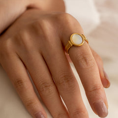 Nadine Vintage-Inspired White Mother-of-Pearl Round Ring