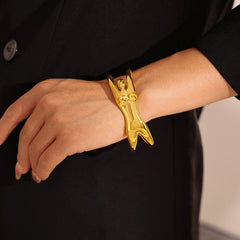 18K Gold-Plated Sculptural Figure Open Cuff