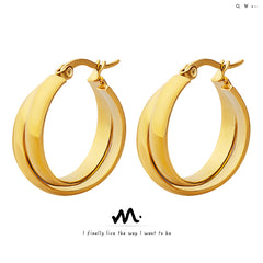 18K Gold-Plated & Silver-Tone Double-Profile Hoops
