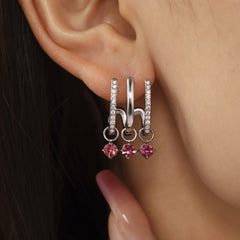 18K Gold-Plated Pink and Clear Cubic Zirconia Drop Earrings