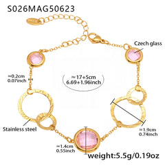 Gold-Tone Round Glass Link Anklet