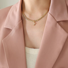 Cubic Zirconia Initial Letter Chain Necklace