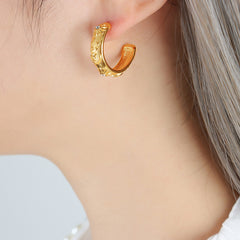 Embossed Floral Hoop Earrings & Open Cuff