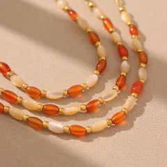 Natural Stone & Shell Bead Necklace & Bracelet