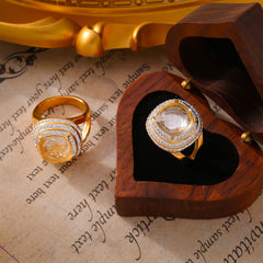 18K Gold-Plated Layered Cubic Zirconia Statement Ring