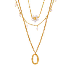 18K Gold-Plated Shell Pearl-Look Layered Necklace Designs