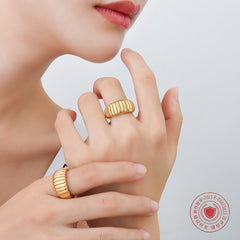 Gold-Tone Ribbed Croissant Band Ring