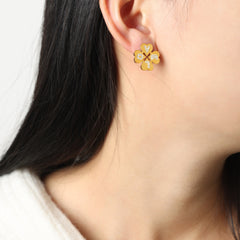 Clover Stone-Accent Stud Earrings