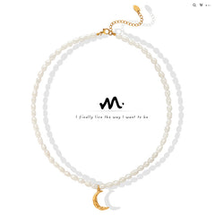 Freshwater Pearl Double-Row Crescent Moon Necklace