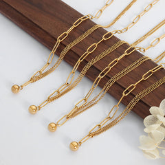 Gold-Tone Bead & Split Chain Necklace