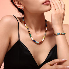 Multicolor Natural Stone Bead Necklace and Bracelet