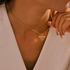18K Gold-Plated Double Bow Pendant Necklace