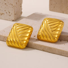 Gold-Tone Ribbed Geometric Stud Earrings