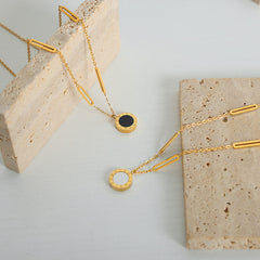 Mother-of-Pearl and Black Disc Paperclip Necklace