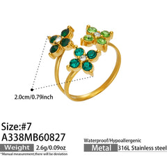 Color Cubic Zirconia Four-Petal Flower Ring