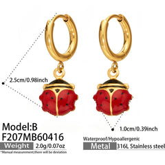 Ladybug Enamel Charm Hoop Earrings