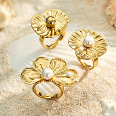 Pearl-Look Floral & Sculptural Open Rings
