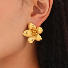 Gold-Tone Sculptural Flower Stud Earrings