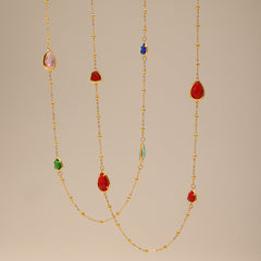 Gold-Tone Long Faceted Glass Necklace