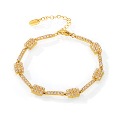 18K Gold-Plated Rectangular Cubic Zirconia Link Bracelet