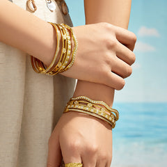 Gold-Tone Cubic Zirconia Wave Bangle Designs