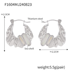 Sculptural Shell Texture Stainless Steel Hoops