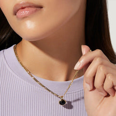 Camille Black Agate Oval Pendant Necklace