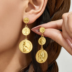 Graduated Portrait Coin Drop Earrings