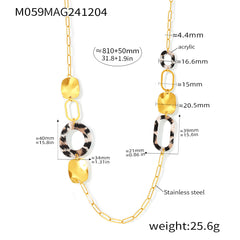 Long Leopard-Pattern Geometric Chain Necklace