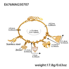 Cubic Zirconia Heart and Celestial Charm Bracelet