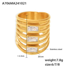 Multi-Band Rectangle Cubic Zirconia Ring